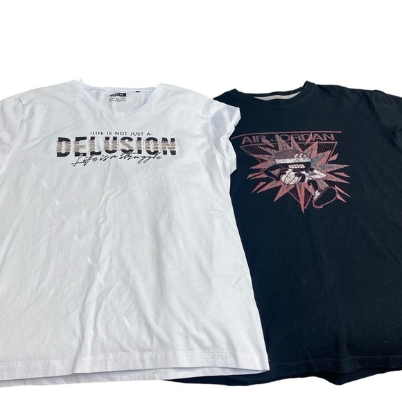 Bundle‎ Ladies Tees (2) Air Jordan/ Xios XL black white Cotton Graphic tee - Picture 1 of 15